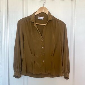 Women’s Brown 100% Silk Button-Up Top